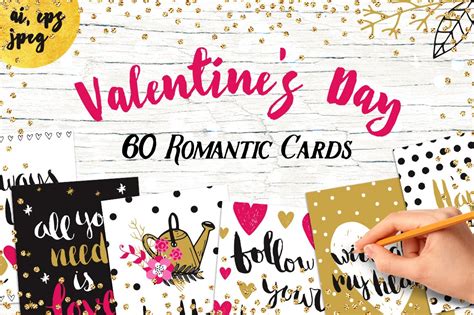60 Valentine S Day Romantic Cards 1 Custom Designed Illustrations ~ Creative Market