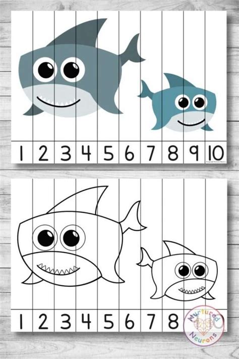 Cute Shark Number Sequencing Puzzle Printable Nurtured Neurons