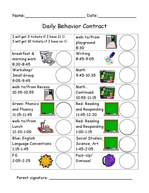 Daily Behavior Chart Add Comment Section And Modify To Kindergarten