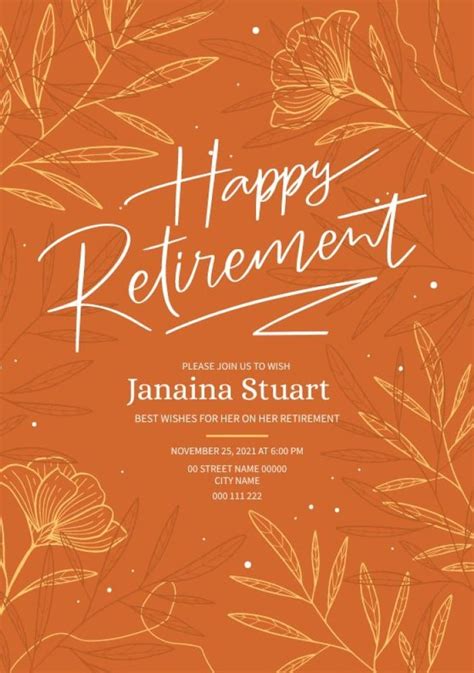 Customize This Floral Linear Happy Retirement Party Invitation Template