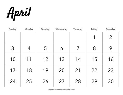 2022 April Calendar A Printable Calendar