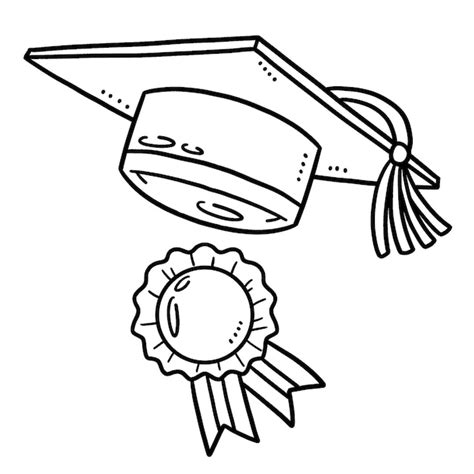 Página Para Colorear Aislada De Gorro De Graduación Y Cinta Vector