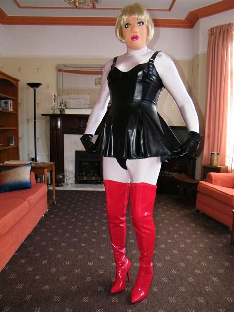 my pvc lbd and it s extremely short and revealing female mask fashion thigh boot