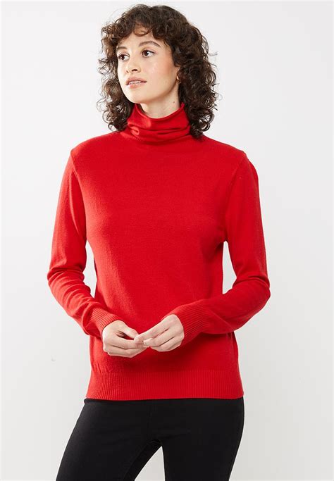 Turtleneck Long Sleeve Jersey Red Style Republic Knitwear