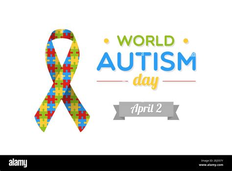 World Autism Day April 2 Autism Awareness Ribbon With Colorful Puzzle