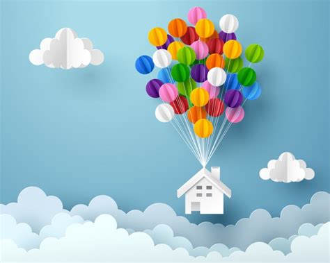 Balloon House In The Clouds Wallpaper Wall Mural