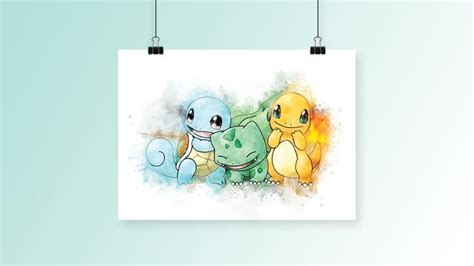 Squirtle Bulbasaur And Charmander Pokemon Cardstock Prints