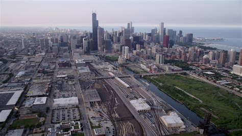 5k Stock Footage Aerial Video Tiliting From Train Yards By The Chicago