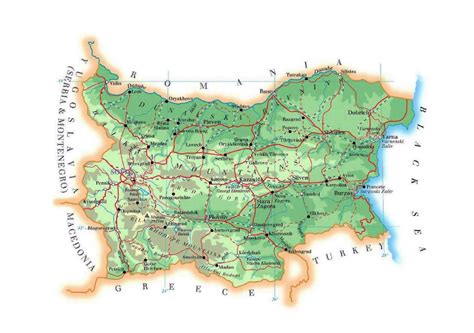 Large Elevation Map Of Bulgaria With Roads Cities And Airports