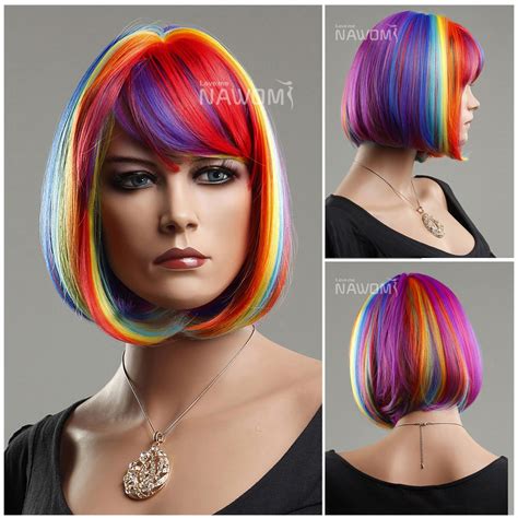 sex girl colorful cosplay rainbow wigs hair anime christmas role play wig eros k3720 wigs for