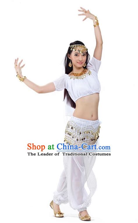 Indian Belly Dance White Dress Bollywood Oriental Dance Clothing For Women