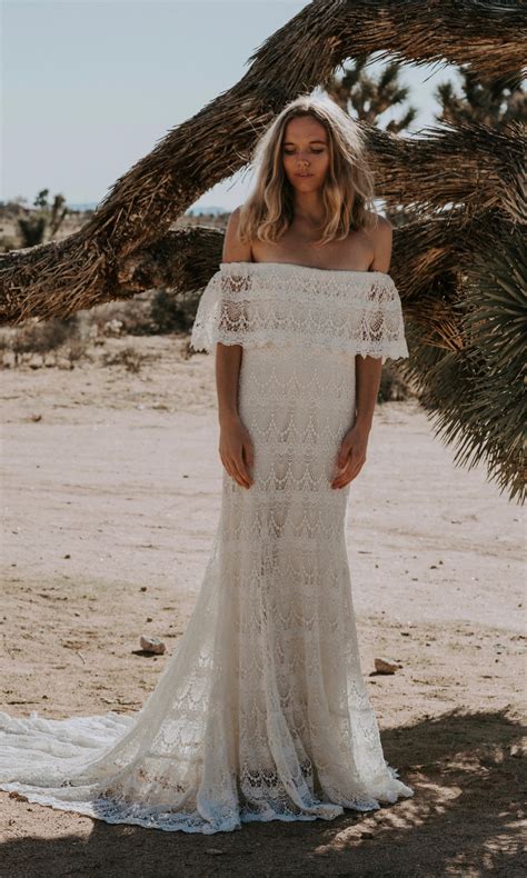 Embroidery long hippie dress beautiful boho cotton dress beach cover up plus. 1970s Inspired Crochet Lace Off The Shoulder Wedding Dress ...