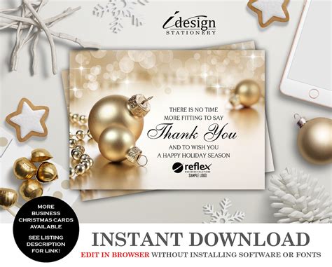 Elegant Corporate Christmas Card With Logo Business Thank Etsy