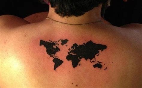 A Man With A Tattoo On His Back That Has The World Map Painted On It