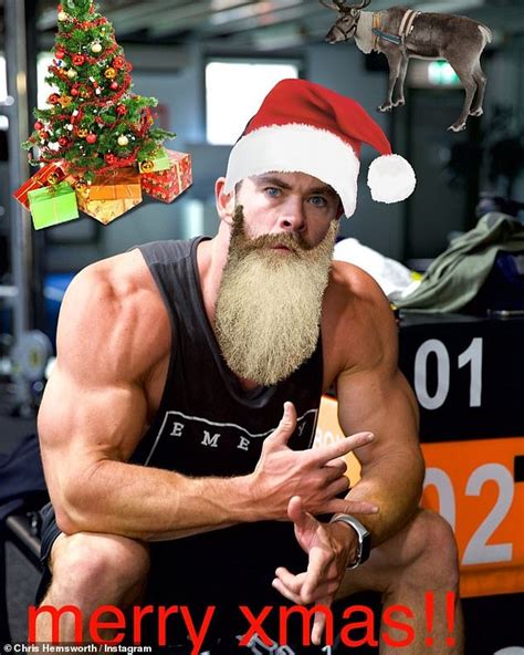 Chris Hemsworth Star Of Thor Wears A Santa Hat And Flaunts His
