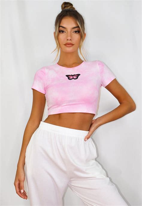 4.5 out of 5 stars. Pink Tie Dye Embroidered Butterfly Crop Top | Missguided
