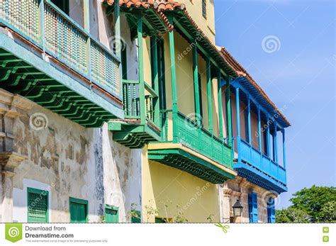Colorful Balconies La Habana Vieja Cuba Stock Image Image Of