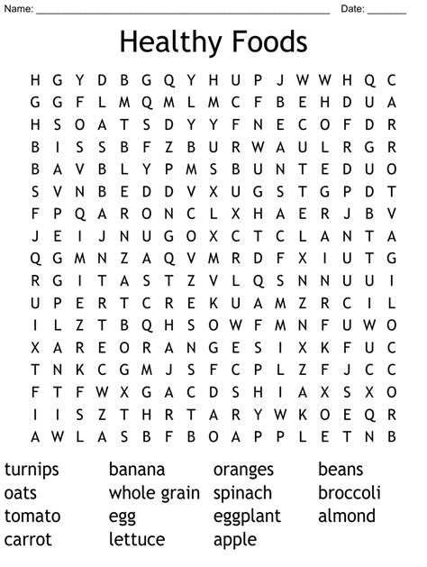 Healthy Foods Word Search Wordmint