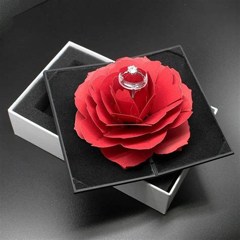 3d Folding Rose Ring Boxes Wedding Engagement Jewelry Holder Valentine