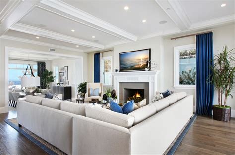 Elegant White And Blue Contemporary Style Living Room Decor With