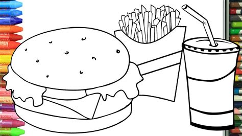 Cómo Dibujar y Colorear menú de hamburguesas Dibujos Para Niños Aprender Colores