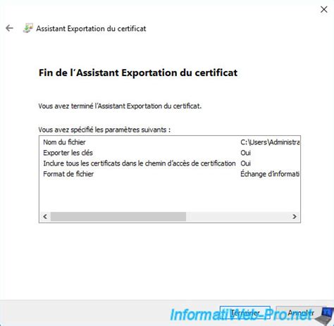 Exporter ou importer un certificat avec ou sans sa clé privée pfx