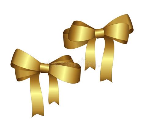 Set Of Vector Shiny Golden Satin Gift Bow Close Up Isolated On White Background Stock Vector