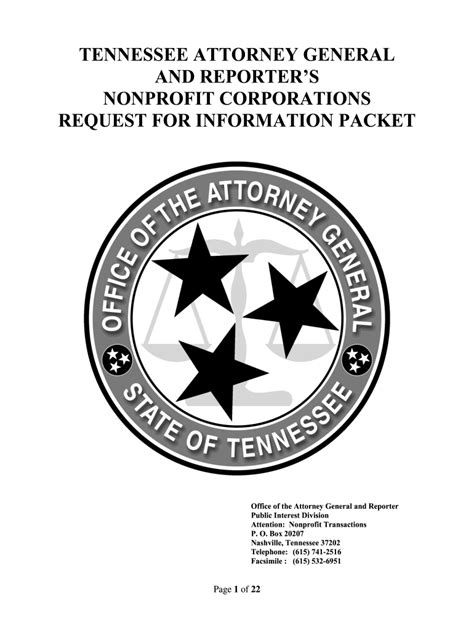 Tn Attorney General And Reporters Nonprofit Corporations Request For