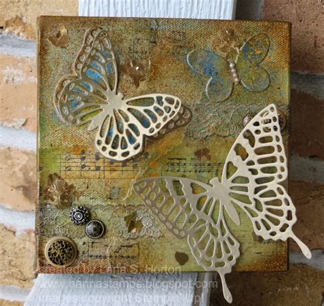 Stamping With Nanna Mixed Media Art Canvas With Butterflies