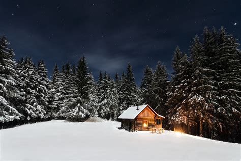 Free Images Tree Forest Snow Winter Night House Mountain Range