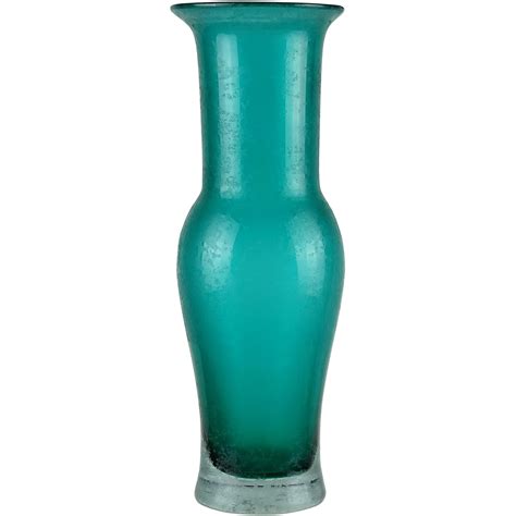 Vintage Murano Sommerso Teal Green Corroso Texture Italian Art Glass Midcentury Flower Vase
