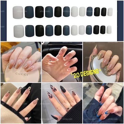 【free glue t】24pcs fake nails set with glue french finger nail art false nails cod r141 r160