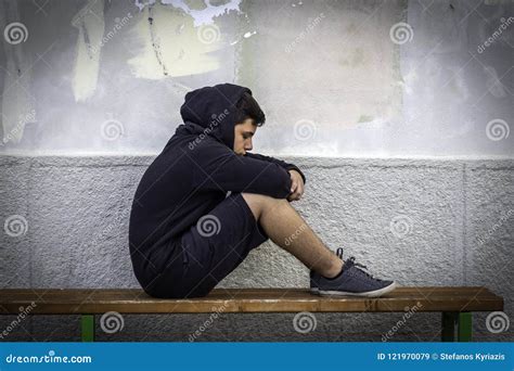 Little Boy Sad Sitting Alone At School Stock Image Image Of Alone