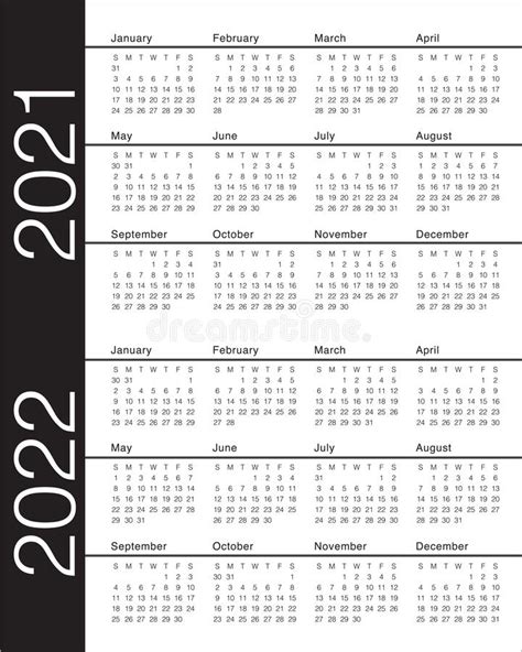 Year 2021 2022 Calendar Vector Design Template Stock Vector