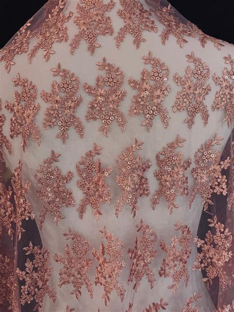 Dusty Pink Embroidered Tulle Fabric Silken Thread Sequins Scallop