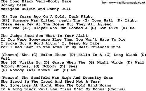 Country Musicthe Long Black Veil Bobby Bare Lyrics And Chords