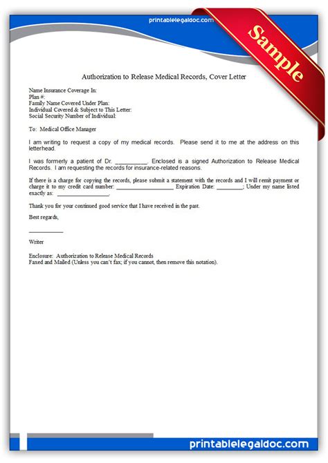 Cover letter examples for all types of professions and job seekers. Free Printable Authorization To Release Medical Records ...