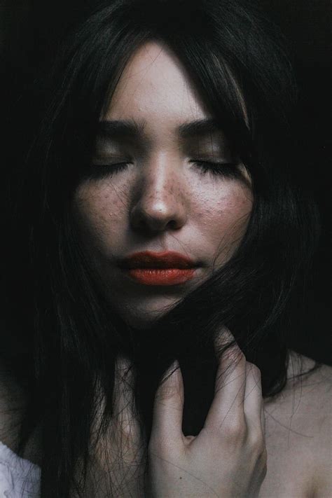 Woman Touching Hair Closing Eyes Red Lipstick Holding Piqsels