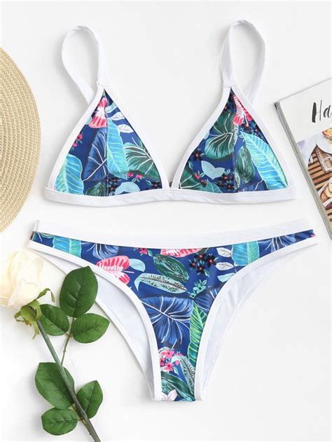 Shop Tropical Print High Leg Bikini Set Online Shein Offers Tropical