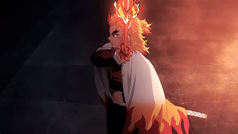 An Anime Character Standing In The Dark With Flames On His Head And