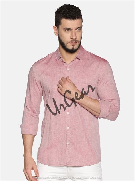 Plainsolid Full Sleeves Men Pink Cotton Shirt Casual Full Or Long