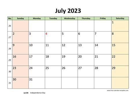 July 2023 Calendar Printable With Coloring On Weekend Horizontal