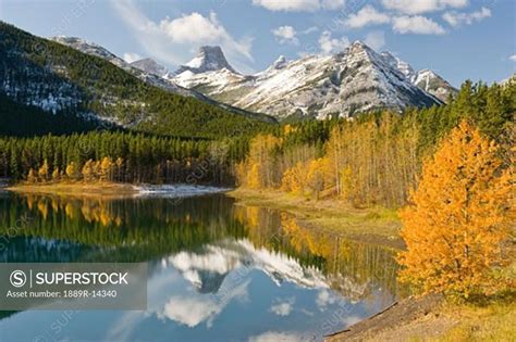 Scenic View Of Fortress Mountain And Wedge Pond Alberta Canada Stock