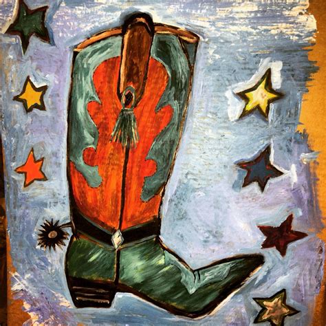 Hand paint a cowboy boot and turn it into a beautiful flower vase to make the perfect handmade gift. Cowboy boot in acrylic on cardboard | Painting, Art