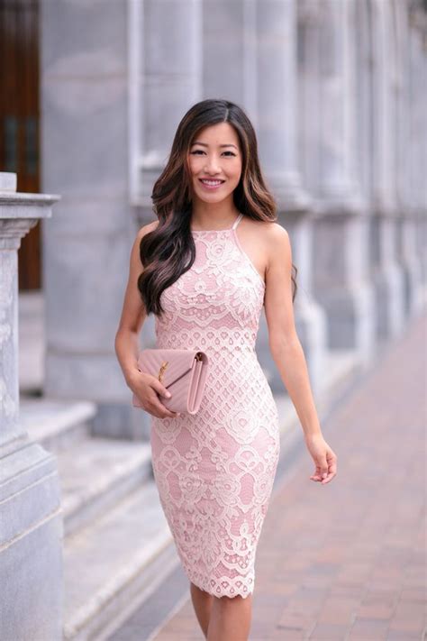 Shop for morning, afternoon, or evening wedding guest dresses in the latest trends and cutest casual, cocktail, and formal styles. wedding guest outfit idea // blush pink lace pencil dress ...