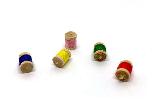 Miniature Wood Thread Spools Collection Set Of 5 Dollhouse Etsy