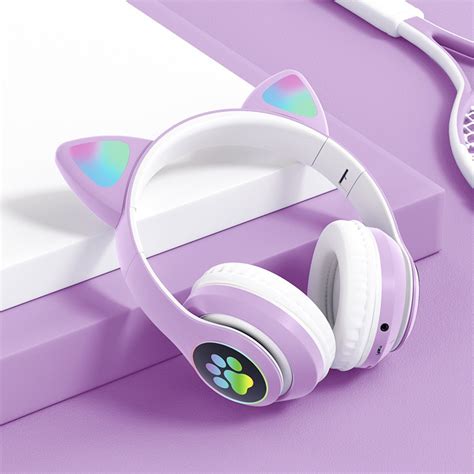 Cute Cat Ears Bluetooth Headphones Wireless Gaming Headset With Mic And