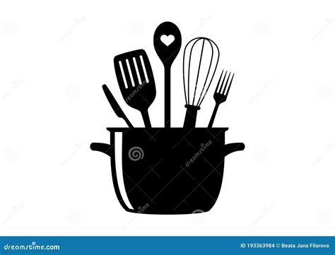 Set Of Kitchen Utensils In A Kitchen Pot Icon Vector Stock Vector