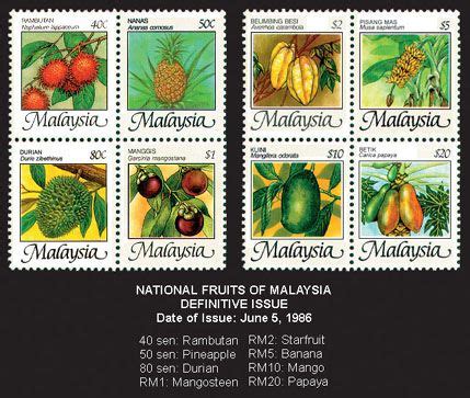 British commonwealth postage empire colonial stamp stamps collectors collecting n.b. Malaysian Definitive Issue: National Fruits of Malaysia ...