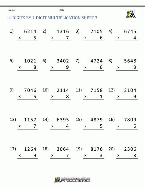 Multiplication Worksheets 4 Digit